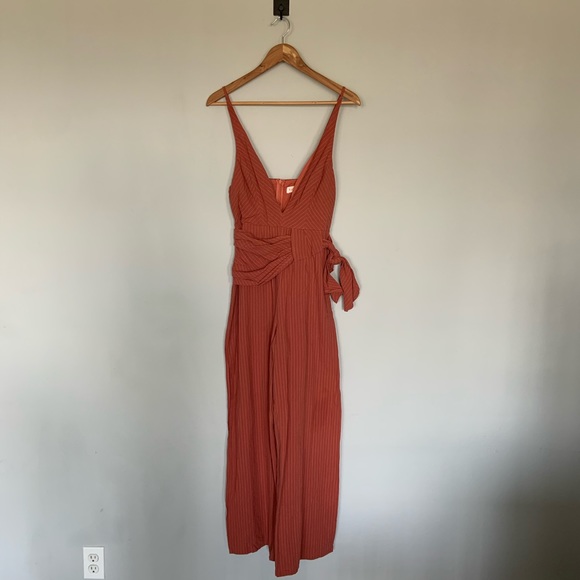 Rumor Pants - Rumor Orange Striped V Neck Jumpsuit